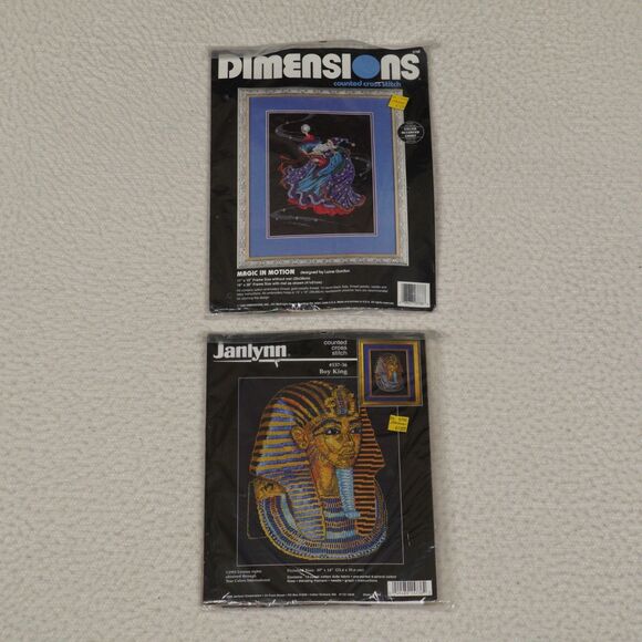 Lot of 2 Vintage Cross Stitch Kits Magic in Motion & Boy King Dimensions Janlynn - Picture 1 of 16